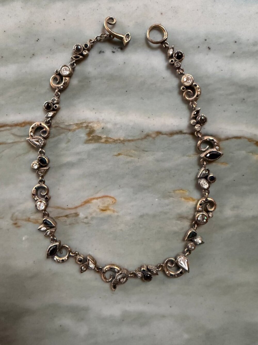 Judith Jack Art Deco Style Scroll Link Necklace Marcasite Crystal 14"